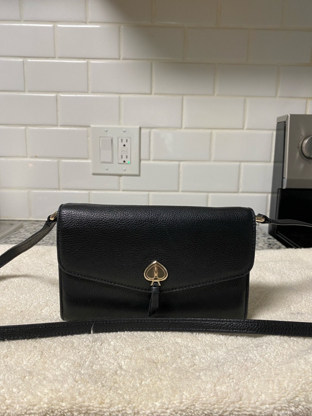 kate spade Black Leather Crossbody with Gold Spade Emblem